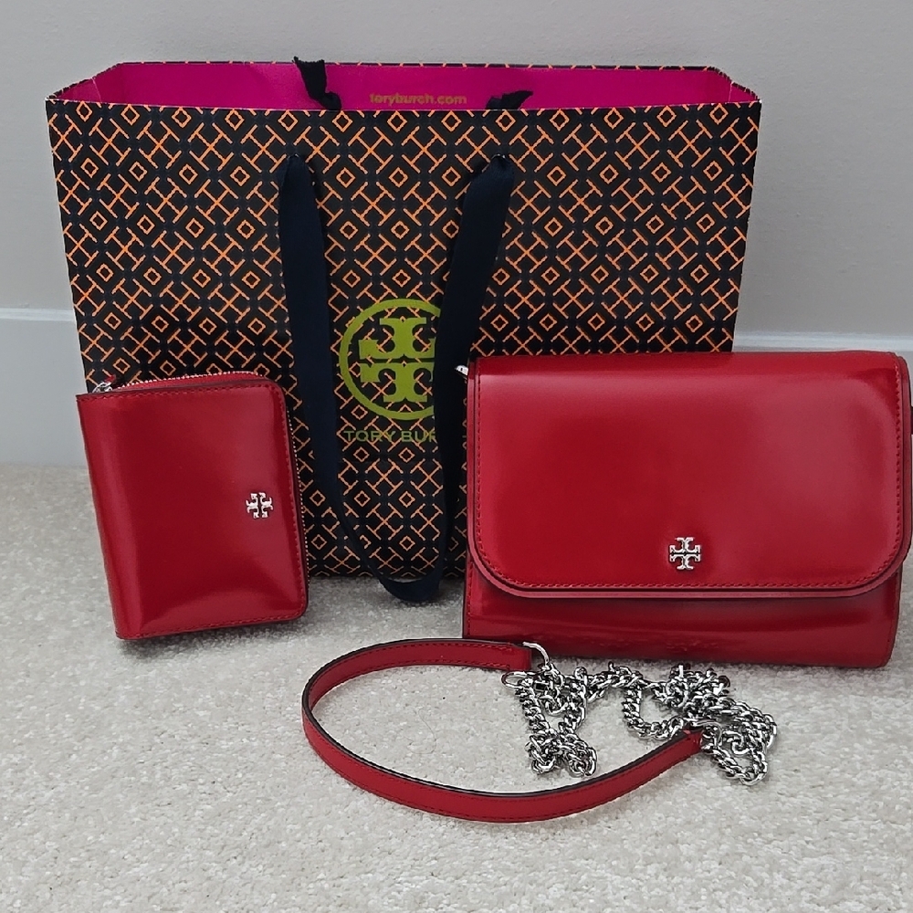 Tory Burch Red Crossbody Bag and Wallet Set